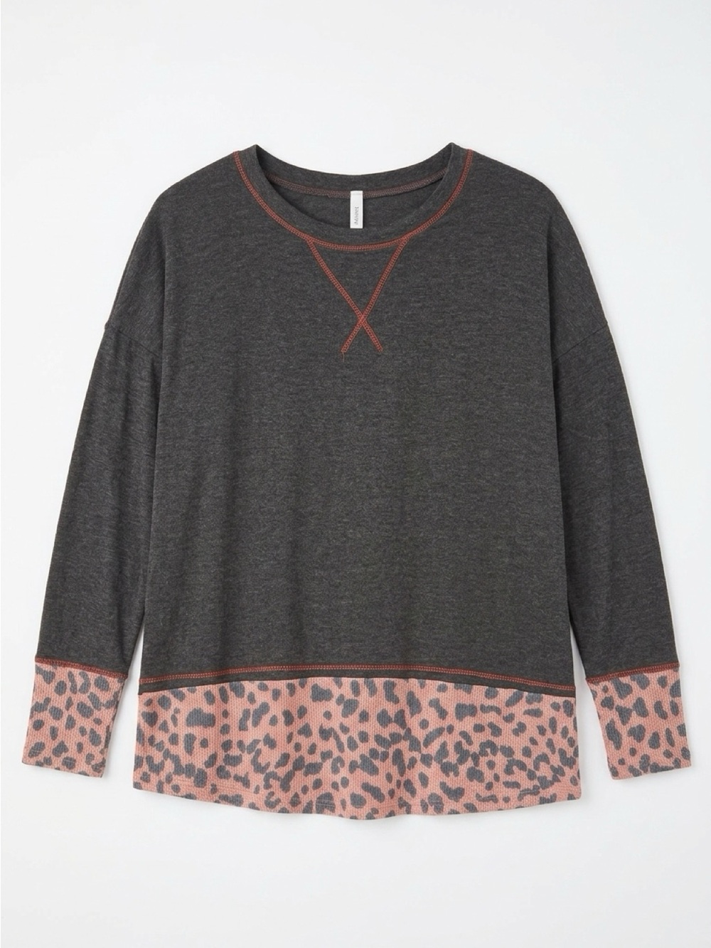 Forever 21 Girls Charcoal Sweatshirt with Pink Leopard Hem